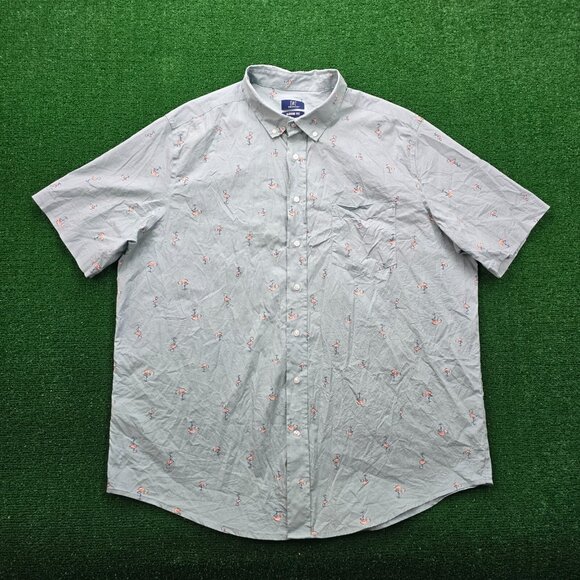 George‎ Shirt Mens 2XL Blue Flamingo Classic Fit Button Up Tropical Hawaiian - Picture 1 of 8